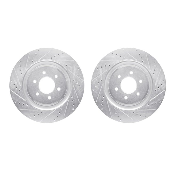 7002-40076 Drilled/Slotted Brake Rotors [Silver], 2003-2017 Mopar, Position: Front