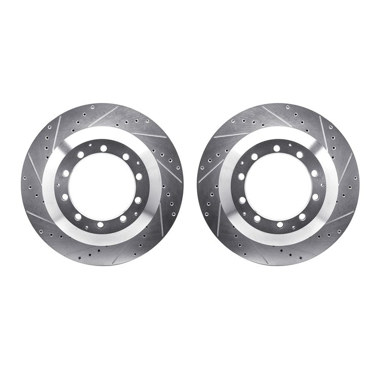 7002-40101 Drilled/Slotted Brake Rotors [Silver], 2005-2021 Multiple Makes/Models, Position: Rear, Front