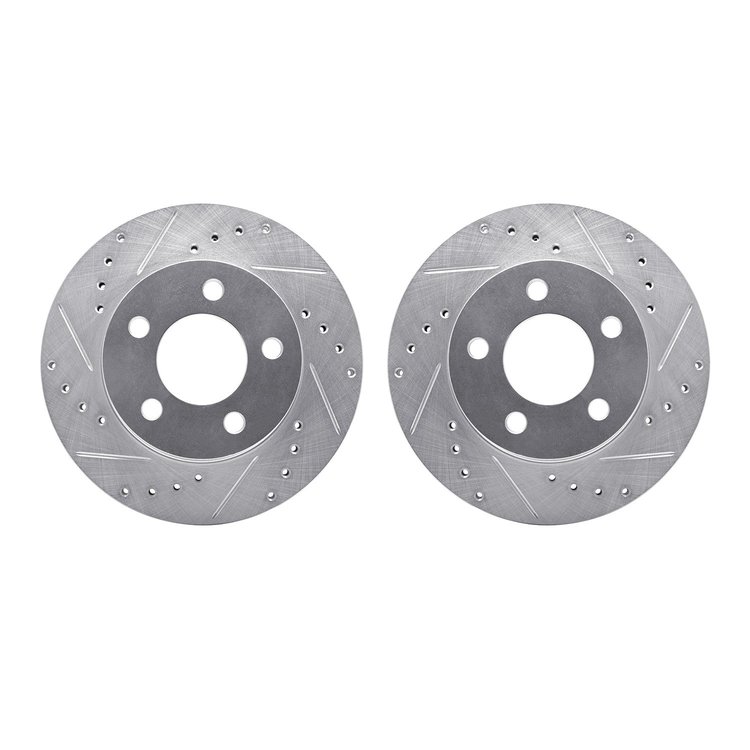 7002-42000 Drilled/Slotted Brake Rotors [Silver], 1980-1989 Multiple Makes/Models, Position: Front