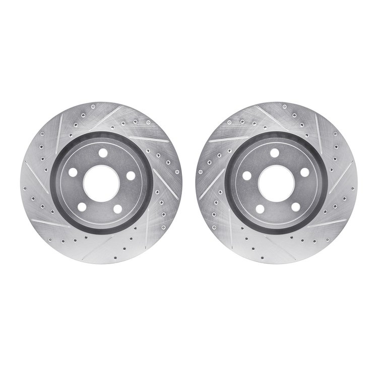 7002-42004 Drilled/Slotted Brake Rotors [Silver], Fits Select Mopar, Position: Front