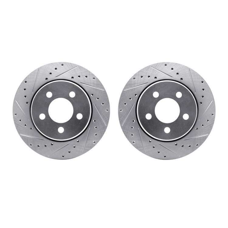 7002-42007 Drilled/Slotted Brake Rotors [Silver], 2007-2012 Mopar, Position: Front