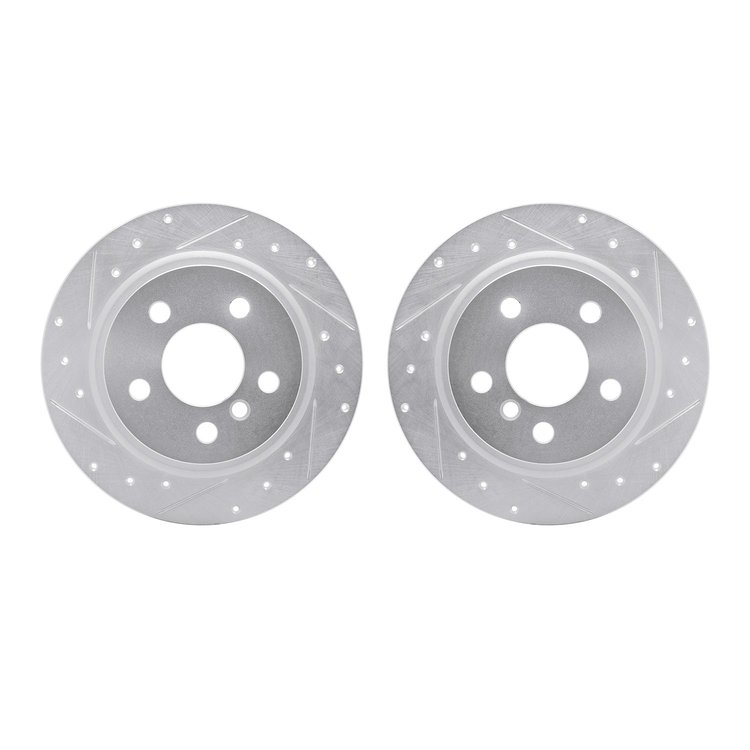 7002-42010 Drilled/Slotted Brake Rotors [Silver], 1986-1992 Mopar, Position: Front