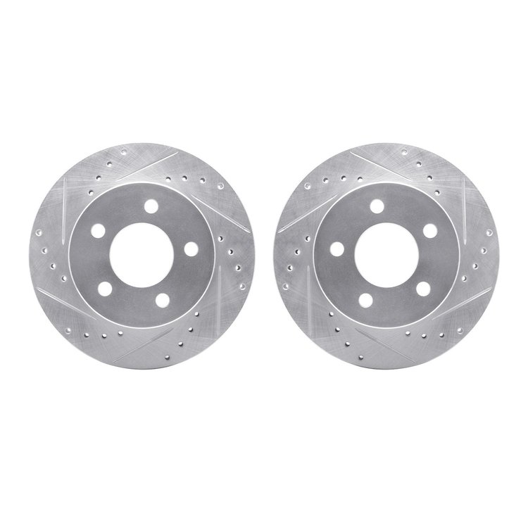 7002-42011 Drilled/Slotted Brake Rotors [Silver], 1990-1999 Mopar, Position: Front