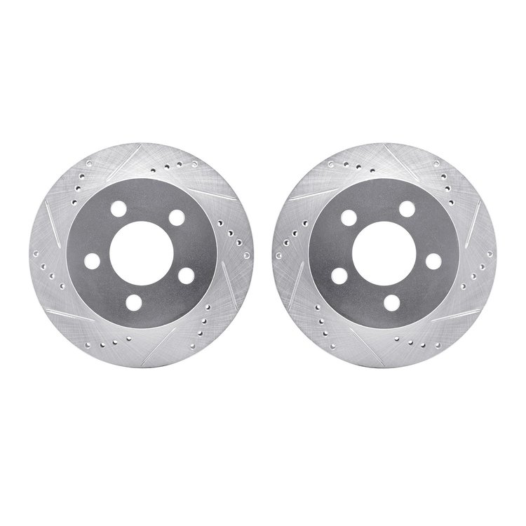 7002-42012 Drilled/Slotted Brake Rotors [Silver], 1999-2006 Mopar, Position: Front