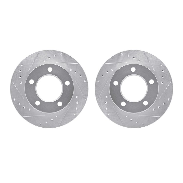 7002-42013 Drilled/Slotted Brake Rotors [Silver], 1976-1986 Mopar, Position: Front