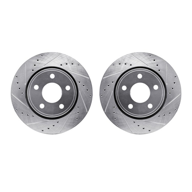 7002-42014 Drilled/Slotted Brake Rotors [Silver], 2005-2010 Mopar, Position: Front