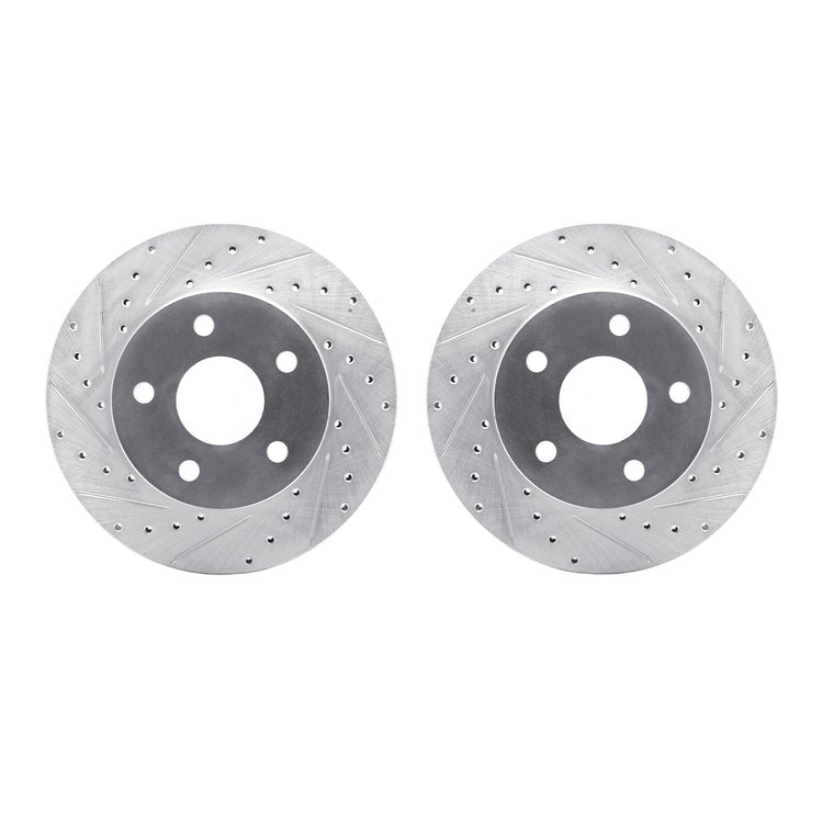 7002-42016 Drilled/Slotted Brake Rotors [Silver], 1999-2004 Mopar, Position: Front