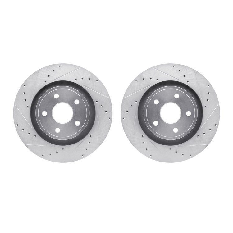 7002-42017 Drilled/Slotted Brake Rotors [Silver], 2006-2010 Mopar, Position: Front