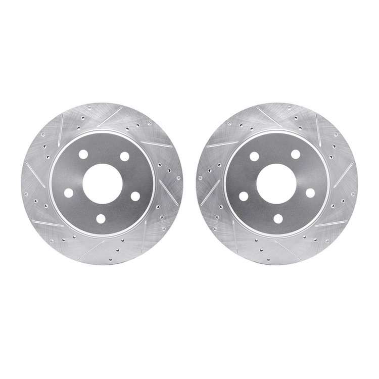 7002-42018 Drilled/Slotted Brake Rotors [Silver], 2008-2012 Mopar, Position: Front