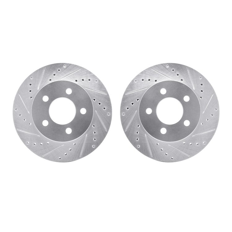 7002-42019 Drilled/Slotted Brake Rotors [Silver], 2002-2007 Mopar, Position: Front