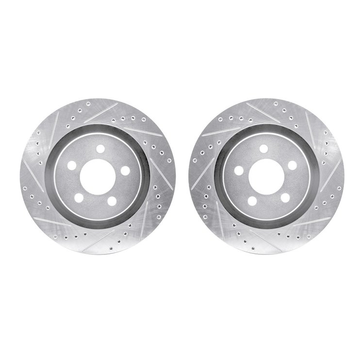 7002-42020 Drilled/Slotted Brake Rotors [Silver], 2011-2012 Mopar, Position: Front