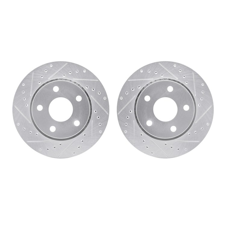 7002-42021 Drilled/Slotted Brake Rotors [Silver], 2007-2018 Mopar, Position: Front