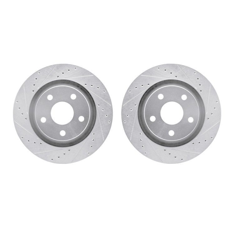 7002-42022 Drilled/Slotted Brake Rotors [Silver], 2012-2018 Mopar, Position: Front