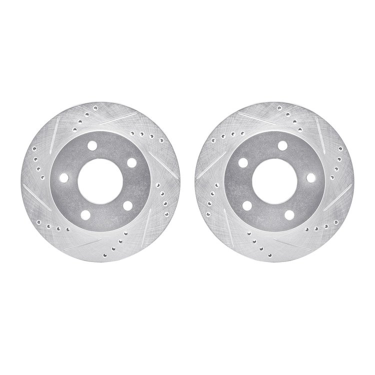 7002-45003 Drilled/Slotted Brake Rotors [Silver], 1983-1996 GM, Position: Front