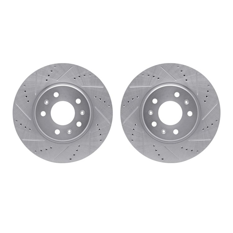 7002-46012 Drilled/Slotted Brake Rotors [Silver], 2003-2008 GM, Position: Front