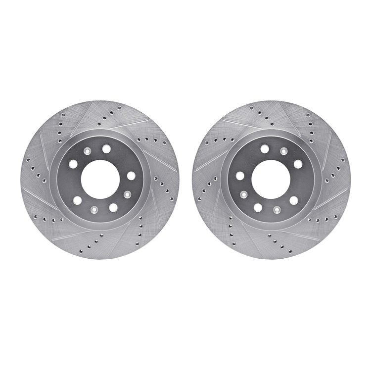 7002-46013 Drilled/Slotted Brake Rotors [Silver], 2003-2007 GM, Position: Front