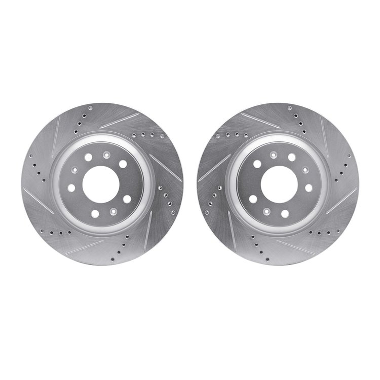 7002-46015 Drilled/Slotted Brake Rotors [Silver], 2004-2008 GM, Position: Front