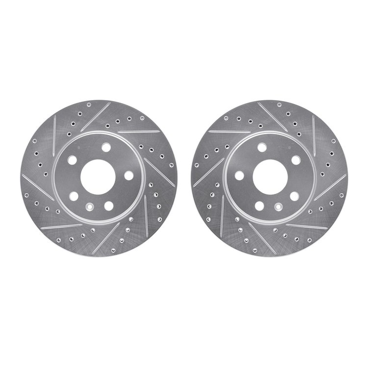 7002-46016 Drilled/Slotted Brake Rotors [Silver], 2008-2014 GM, Position: Front