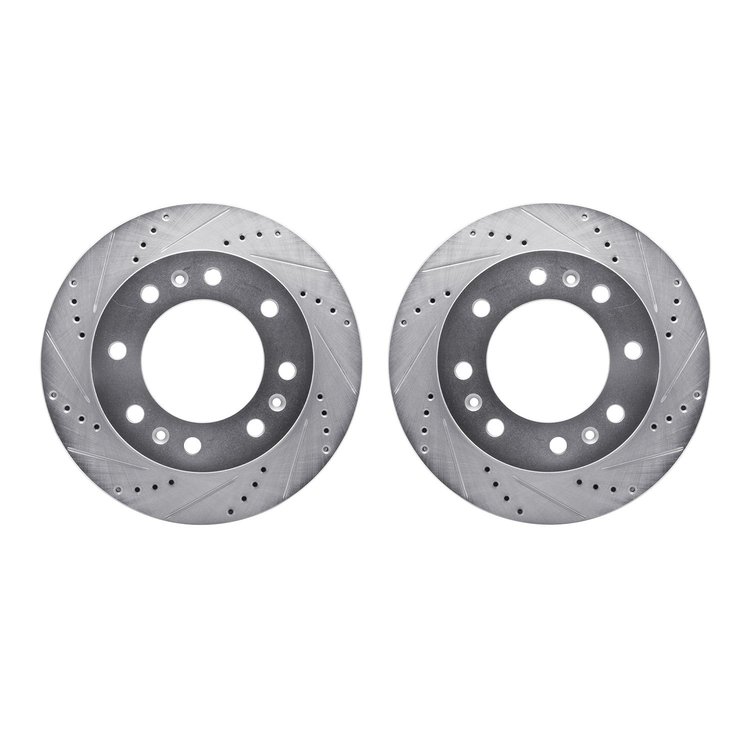7002-46021 Drilled/Slotted Brake Rotors [Silver], 2006-2011 GM, Position: Front