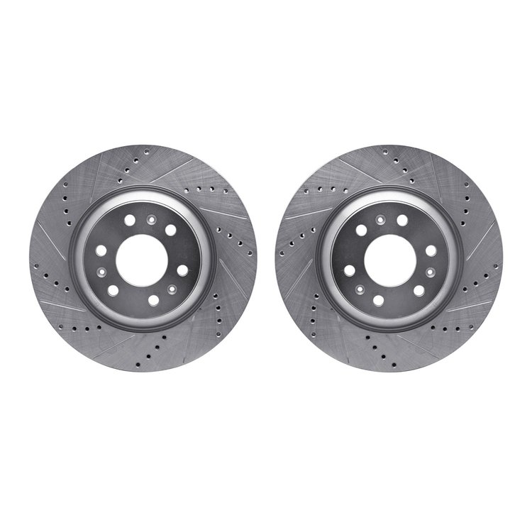 7002-46023 Drilled/Slotted Brake Rotors [Silver], 2004-2009 GM, Position: Front