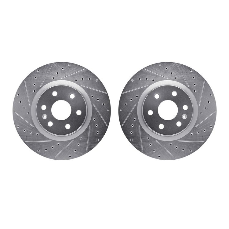 7002-46024 Drilled/Slotted Brake Rotors [Silver], 2010-2016 GM, Position: Front
