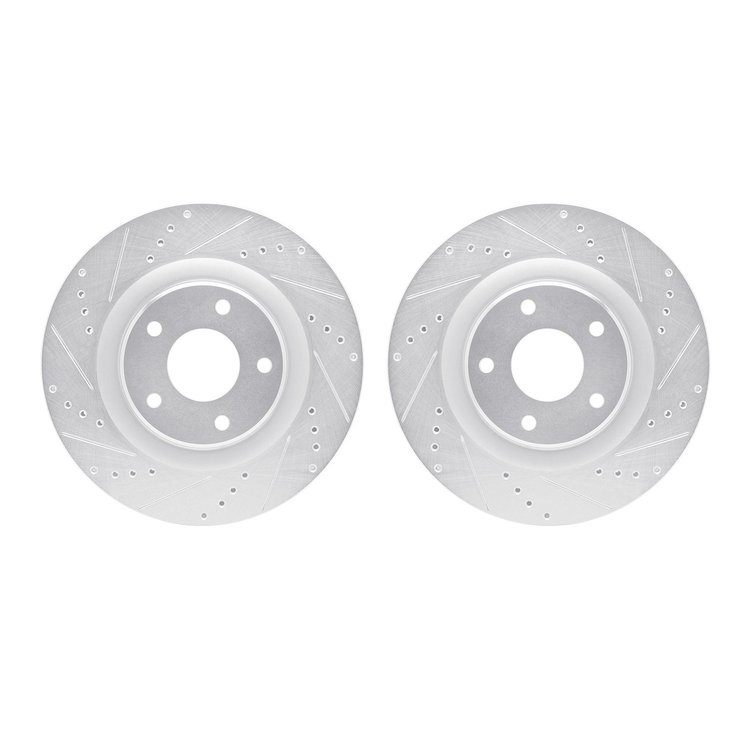 7002-46027 Drilled/Slotted Brake Rotors [Silver], 2005-2013 GM, Position: Front