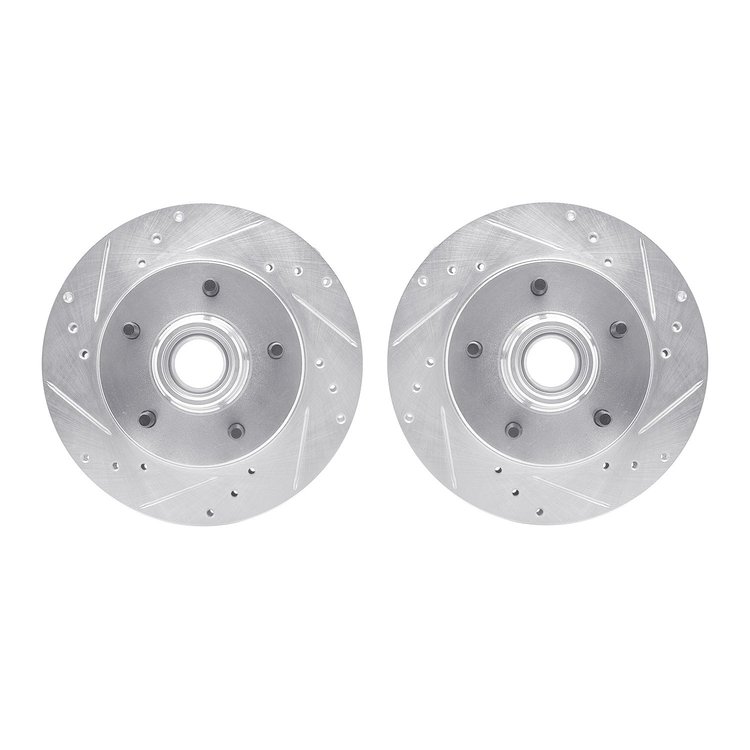 7002-47010 Drilled/Slotted Brake Rotors [Silver], 1982-1995 GM, Position: Front