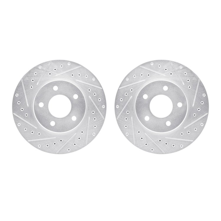 7002-47012 Drilled/Slotted Brake Rotors [Silver], 2001-2007 GM, Position: Front