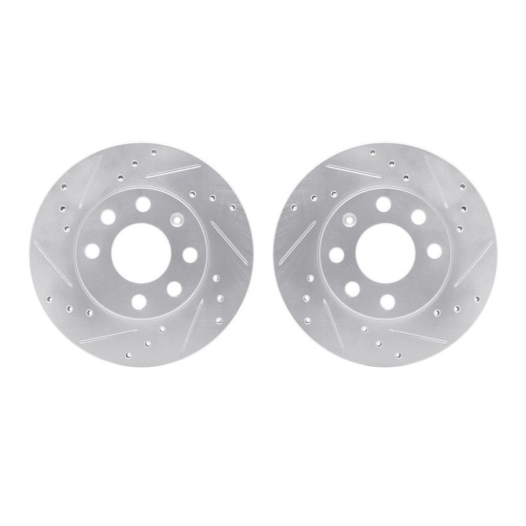 7002-47018 Drilled/Slotted Brake Rotors [Silver], 1988-2019 GM, Position: Front