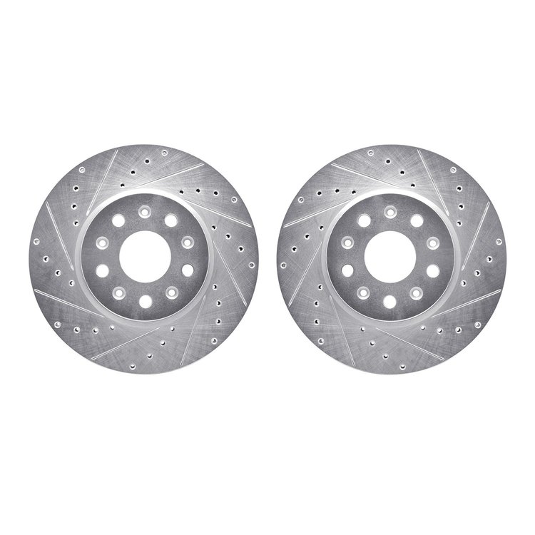 7002-47023 Drilled/Slotted Brake Rotors [Silver], Fits Select GM, Position: Front