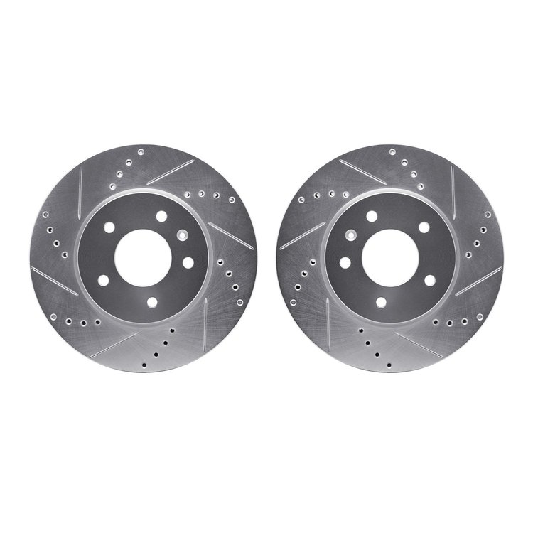 7002-47024 Drilled/Slotted Brake Rotors [Silver], 2007-2015 GM, Position: Front