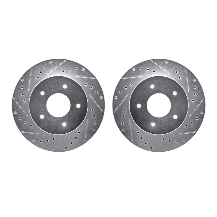 7002-47030 Drilled/Slotted Brake Rotors [Silver], 1963-1982 GM, Position: Front