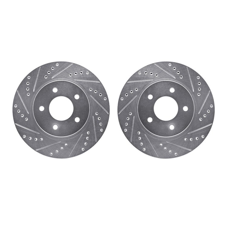 7002-47036 Drilled/Slotted Brake Rotors [Silver], 2002-2007 GM, Position: Front