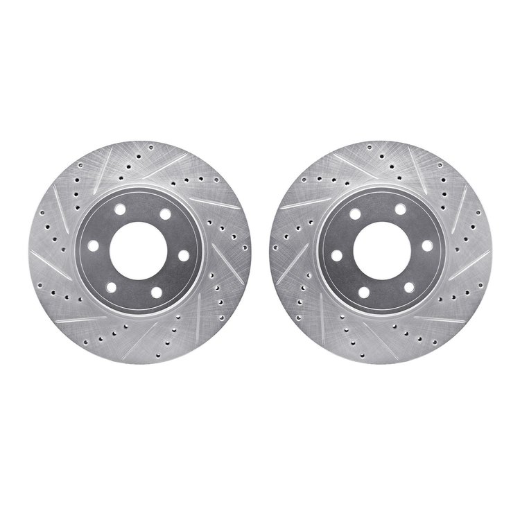 7002-47047 Drilled/Slotted Brake Rotors [Silver], 2006-2009 GM, Position: Front