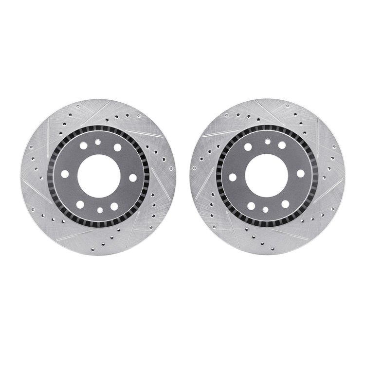 7002-48004 Drilled/Slotted Brake Rotors [Silver], 2006-2009 GM, Position: Front