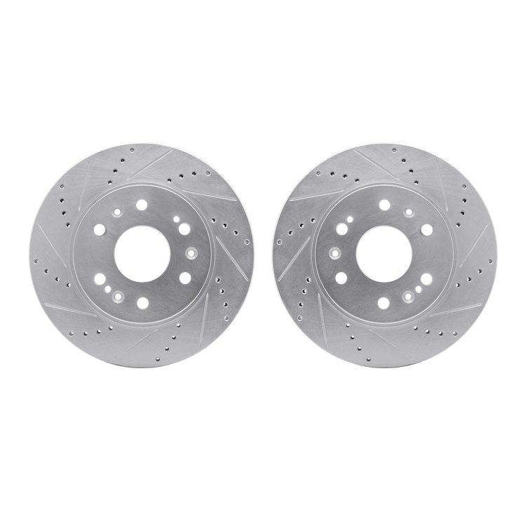 7002-48009 Drilled/Slotted Brake Rotors [Silver], 2005-2020 GM, Position: Front