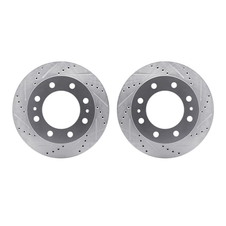 7002-48012 Drilled/Slotted Brake Rotors [Silver], Fits Select GM, Position: Front