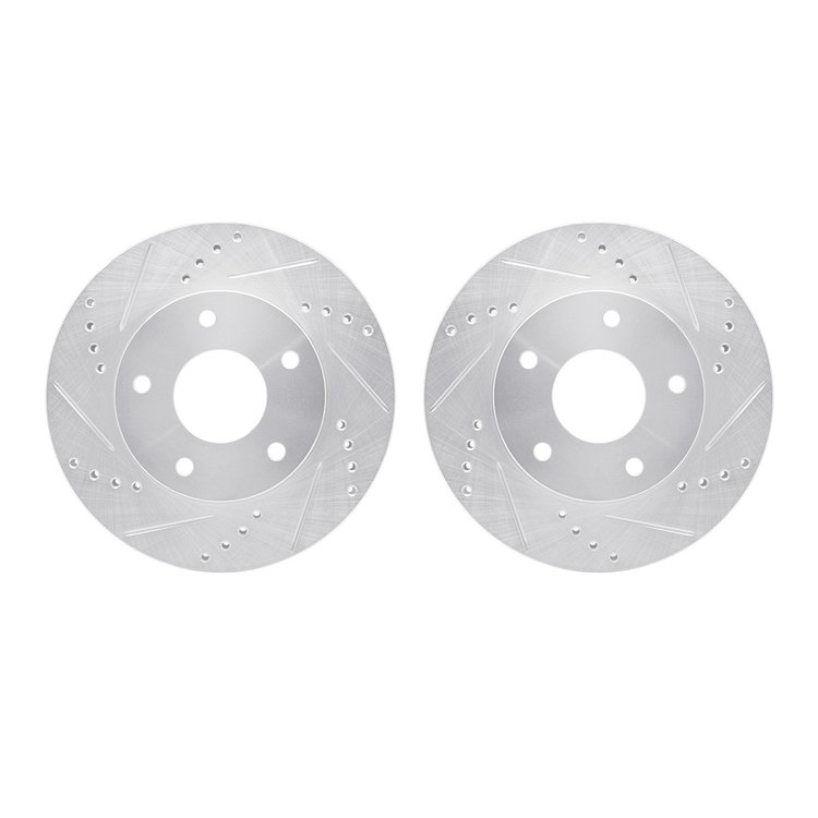7002-48014 Drilled/Slotted Brake Rotors [Silver], 1997-2005 GM, Position: Front