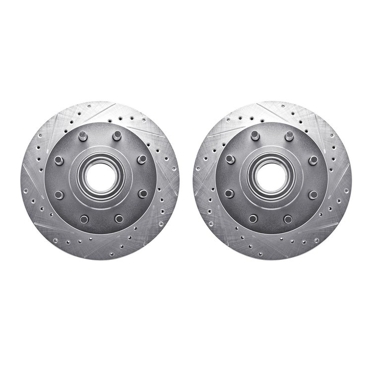 7002-48018 Drilled/Slotted Brake Rotors [Silver], 1992-2002 GM, Position: Front