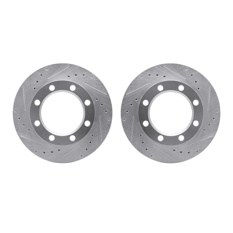 7002-48026 Drilled/Slotted Brake Rotors [Silver], 1971-1991 Multiple Makes/Models, Position: Front