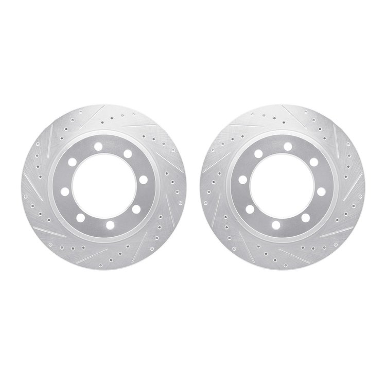 7002-48028 Drilled/Slotted Brake Rotors [Silver], 1976-1996 GM, Position: Front