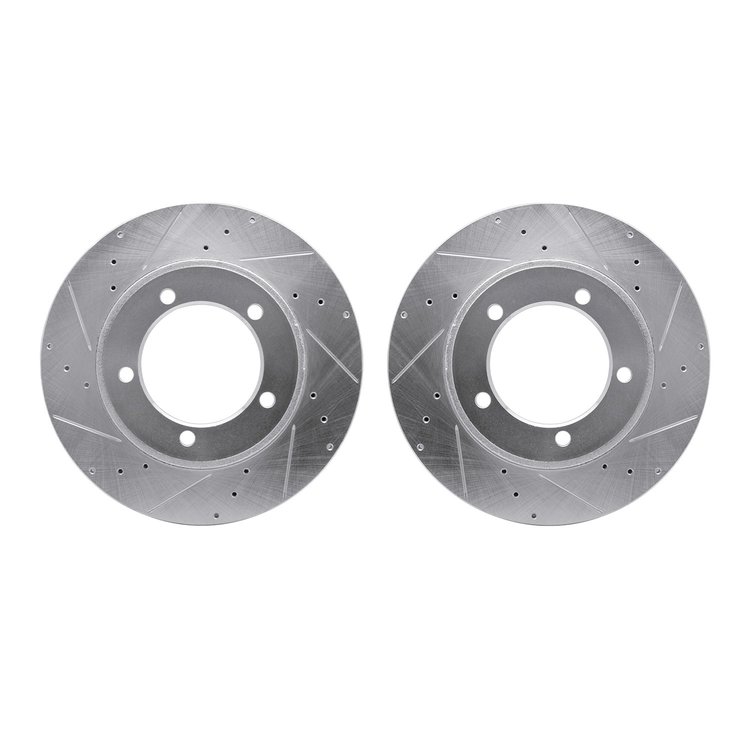7002-48046 Drilled/Slotted Brake Rotors [Silver], 1998-2005 Multiple Makes/Models, Position: Front