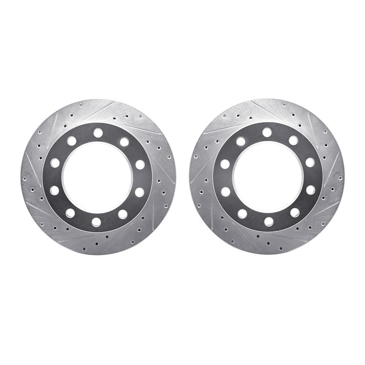 7002-48051 Drilled/Slotted Brake Rotors [Silver], 1976-2005 Multiple Makes/Models, Position: Rear, Front