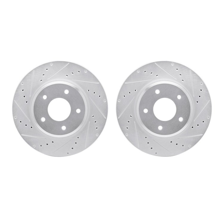 7002-52011 Drilled/Slotted Brake Rotors [Silver], 2005-2006 GM, Position: Front