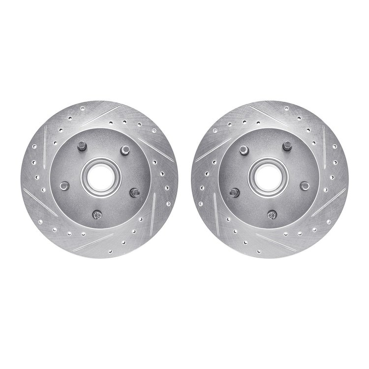 7002-54001 Drilled/Slotted Brake Rotors [Silver], 1983-1994 Ford/Lincoln/Mercury/Mazda, Position: Front
