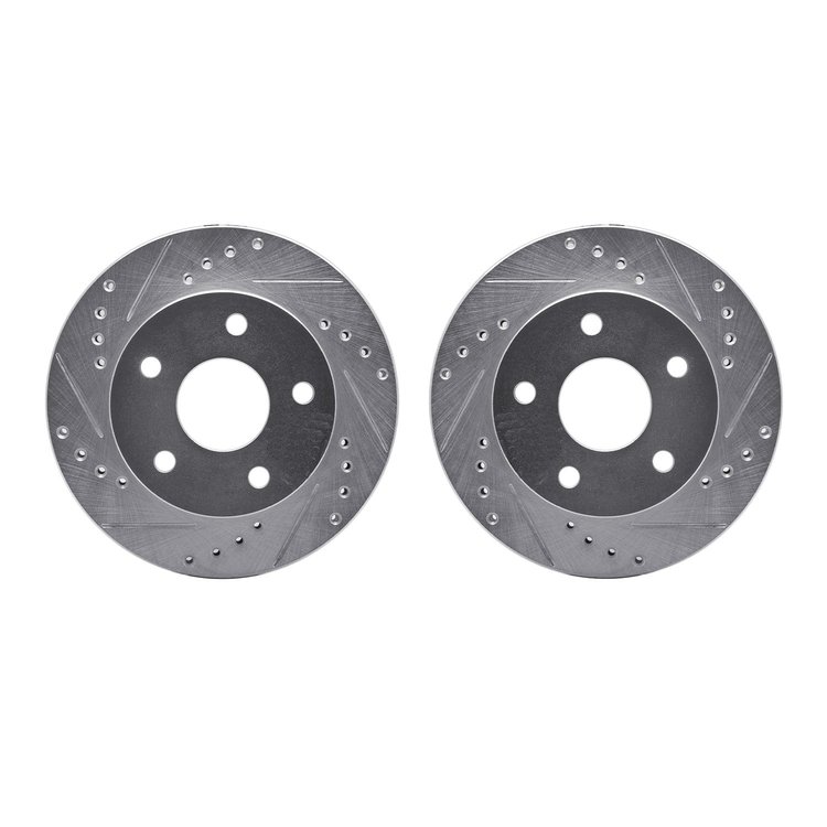 7002-54002 Drilled/Slotted Brake Rotors [Silver], 1990-1997 Ford/Lincoln/Mercury/Mazda, Position: Front