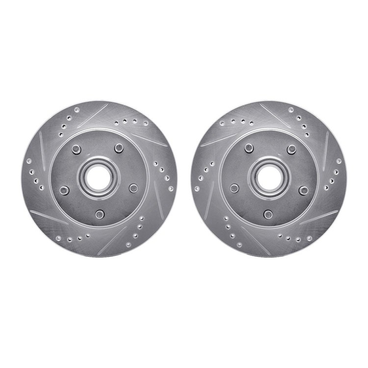 7002-54003 Drilled/Slotted Brake Rotors [Silver], 1992-1997 Ford/Lincoln/Mercury/Mazda, Position: Front