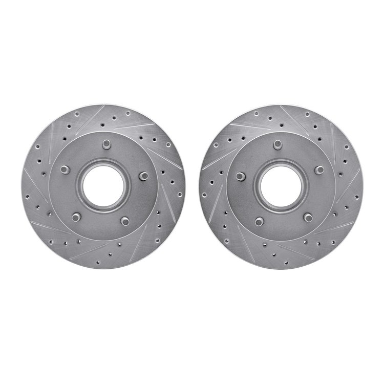 7002-54007 Drilled/Slotted Brake Rotors [Silver], 1986-1988 Ford/Lincoln/Mercury/Mazda, Position: Front