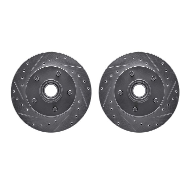 7002-54015 Drilled/Slotted Brake Rotors [Silver], 1986-1992 Ford/Lincoln/Mercury/Mazda, Position: Front