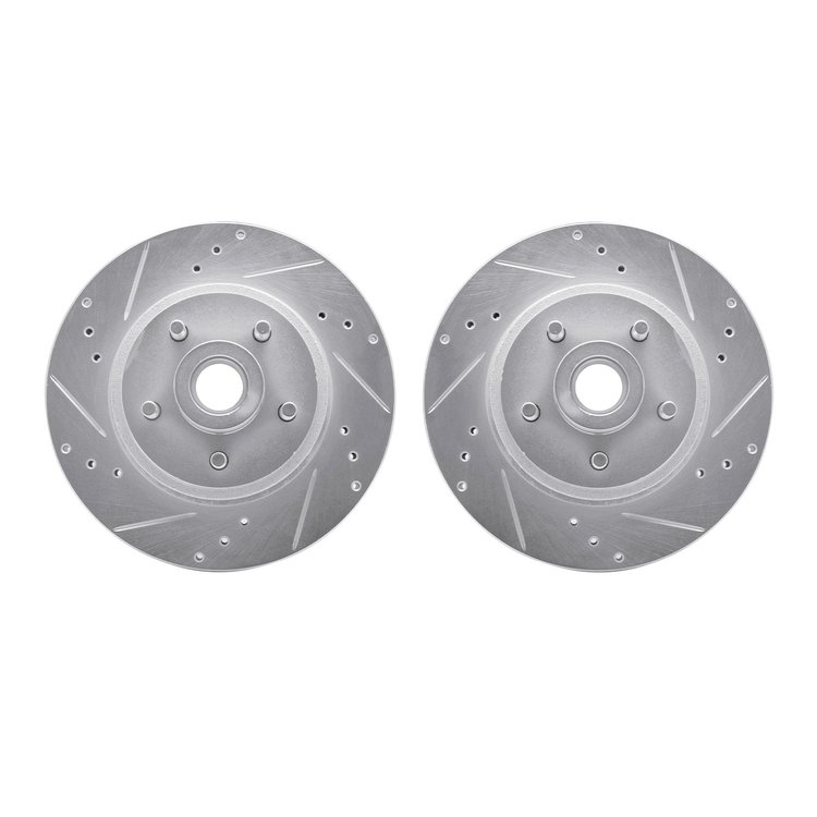 7002-54023 Drilled/Slotted Brake Rotors [Silver], 1970-1972 Ford/Lincoln/Mercury/Mazda, Position: Front